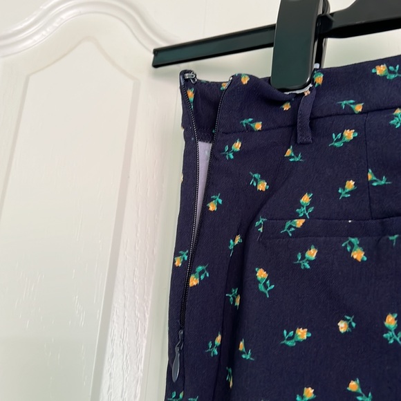 Yellow Flower Print Navy Slacks - Picture 5 of 5